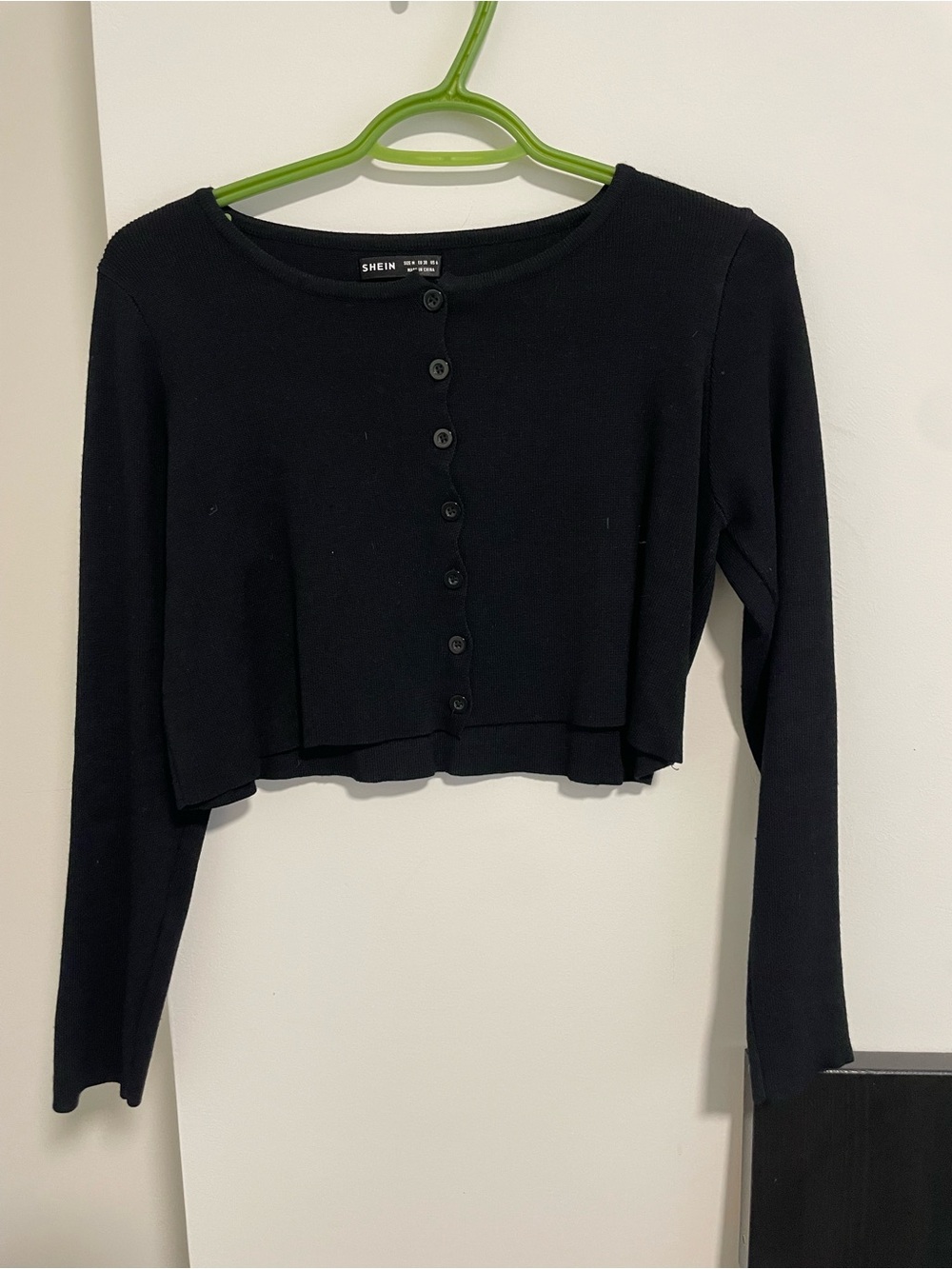 SHEIN Black Cropped Button-Front Long Sleeve Top